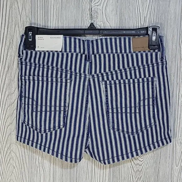 American Eagle High-Rise Shortie Striped Blue White Womens Size 8 NWT - Picture 2 of 10